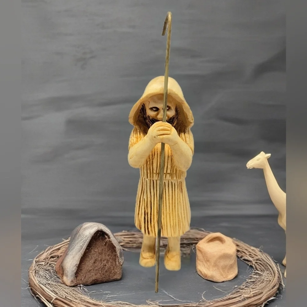 Nativity Shepard Holding His Staff Hand Carved Wood 1999 R Herrenbruck Christmas